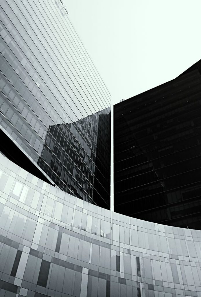 A stunning view of modern skyscrapers in CDMX, showcasing futuristic architecture and urban cityscape.